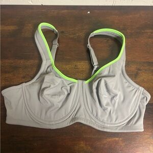 Breezies Bralette 38B Gray w/ Neon Green Trim Underwire Comfort Bra